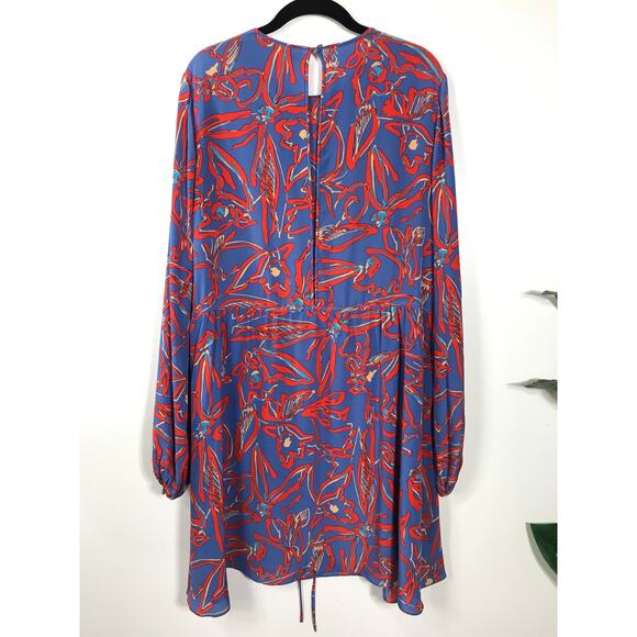Diane von Frurstenberg 100% Silk Dress Eldsen Blue Red Floral Print Long Sleeve - Picture 8 of 11